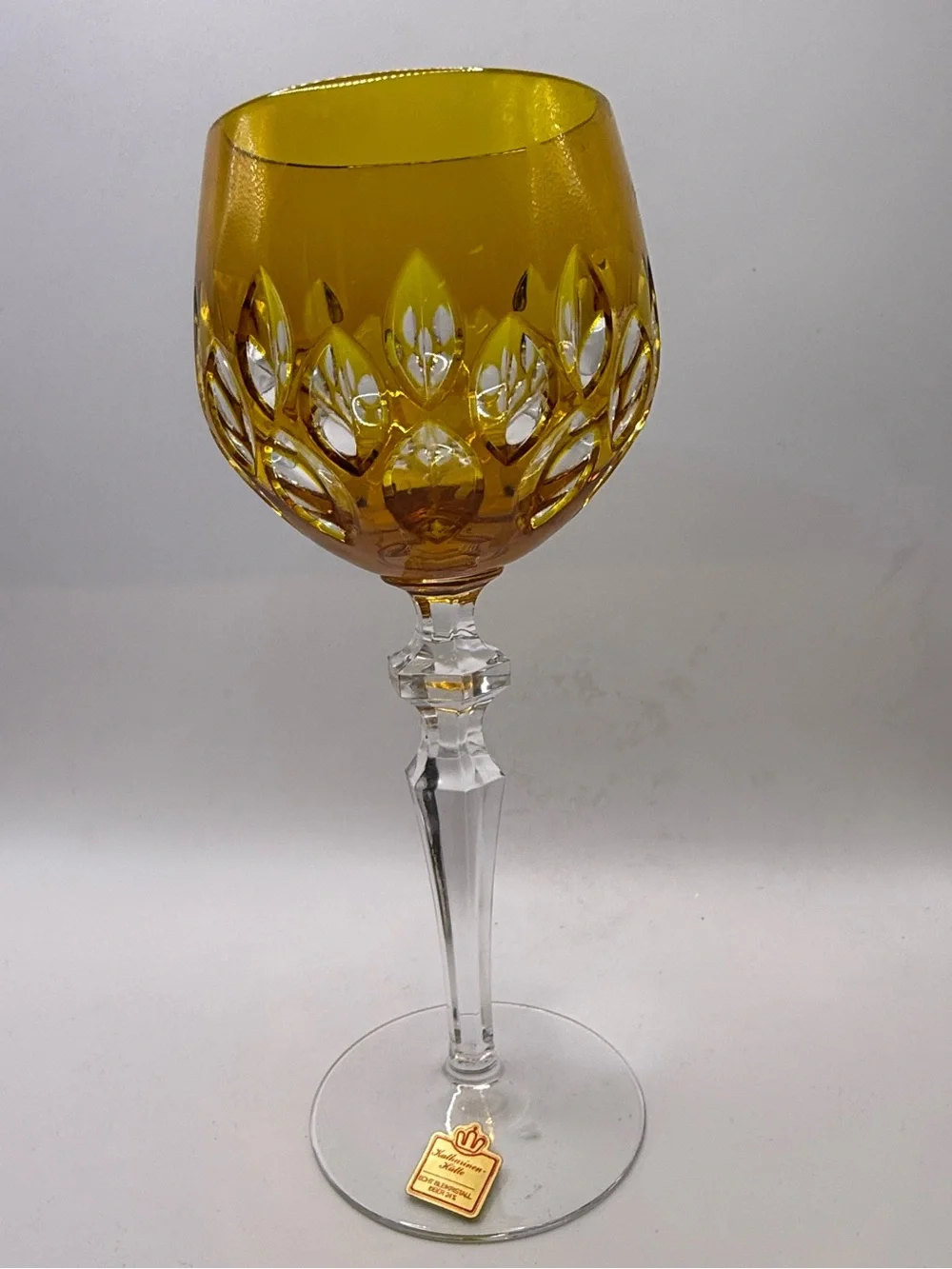 Katharinen Hutte Cut Crystal Colored Wine Glasses - Green & Amber Set of 2
